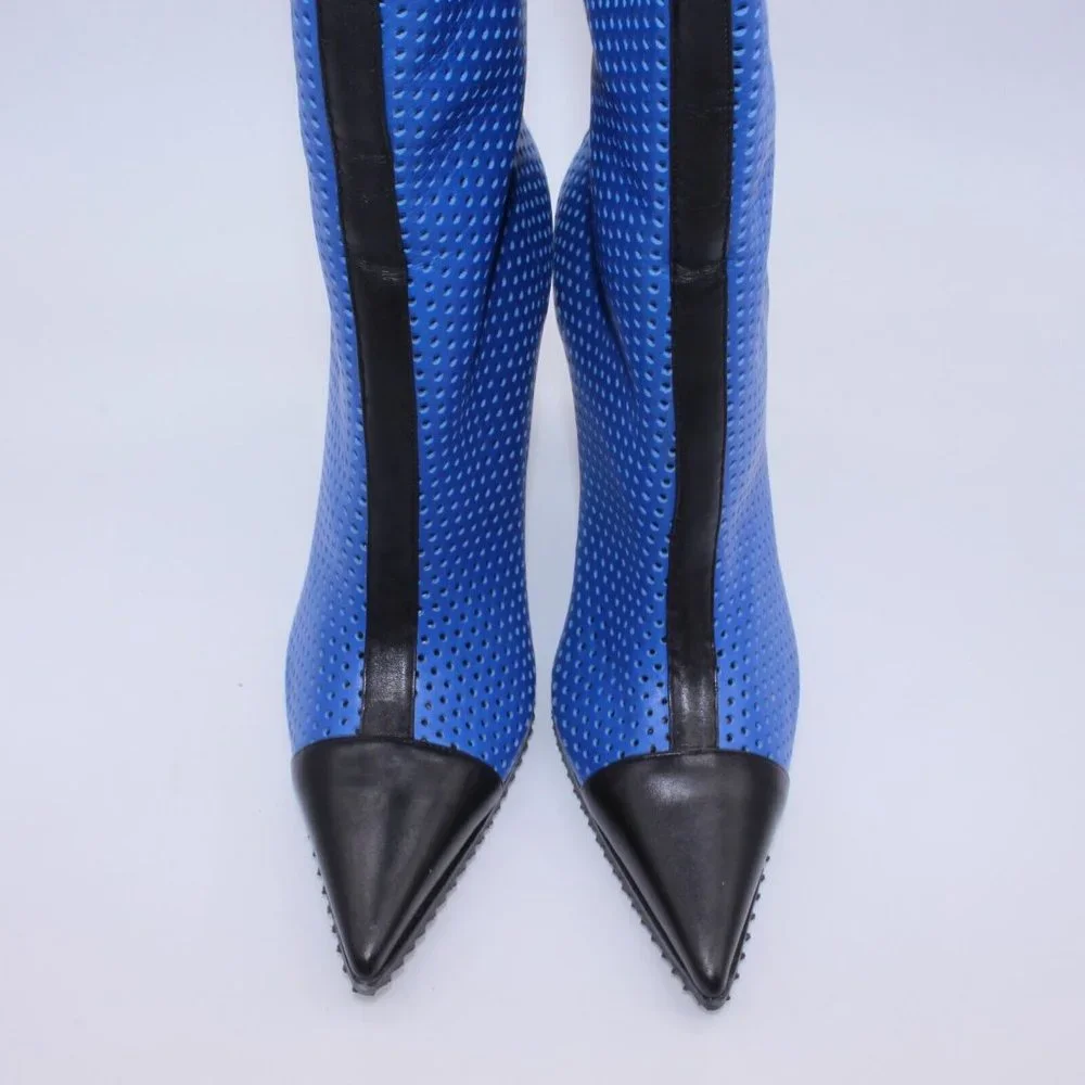 Michael Kors Perforated Leather Abigail Runway Boots Blue/Black Size 40 New